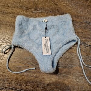 For Love And Lemons Fuzzy Light Blue High-Waist Bikini Bottom S NWT